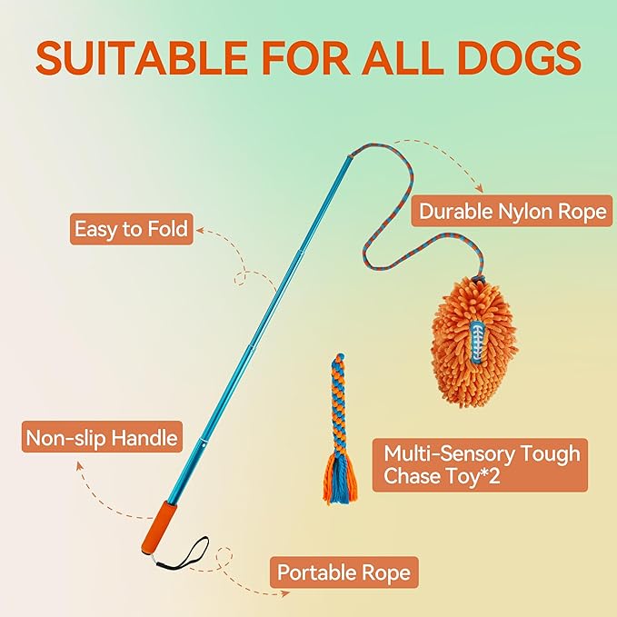 ALL FOR PAWS Interactive Flirt Pole Toy for Dogs Training & Exercise – Durable Teaser Wand with Luring Rope, Tug of War Chase Toy for Small to Medium Dogs