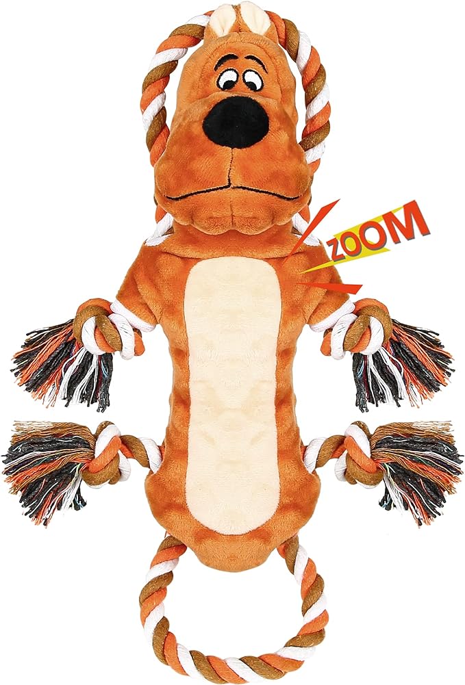 IOKHEIRA Tug of War Plush Dog Squeaky Toys with Crinkle Paper, Knotted Rope for Teeth Cleaning & Boredom