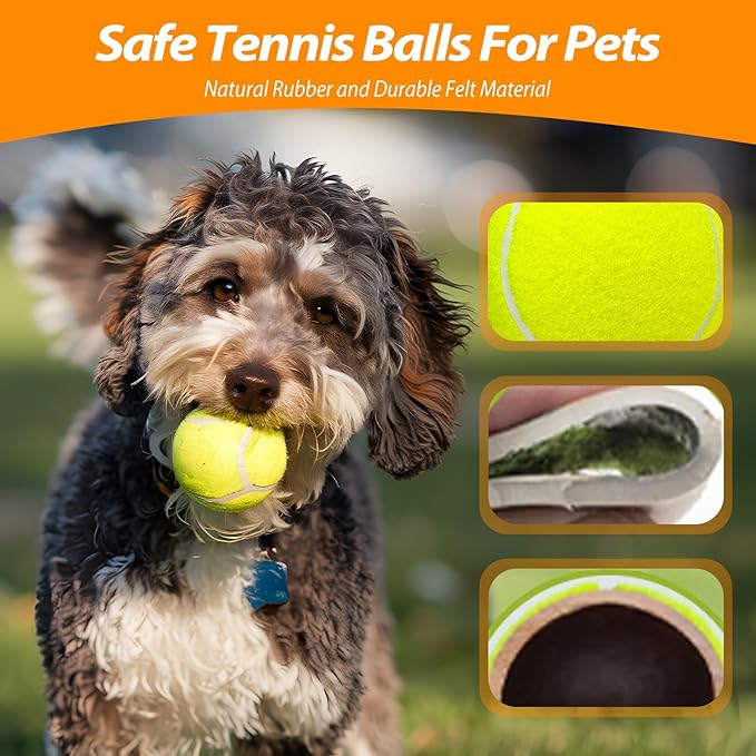 Tennis Ball Dog Toys 2 Pack - 4-Inch Durable and Safe Dog Ball, Sound Output from The Large Tennis Balls for Dogs with Mesh Bag, Perfect for Indoor and Outdoor Play