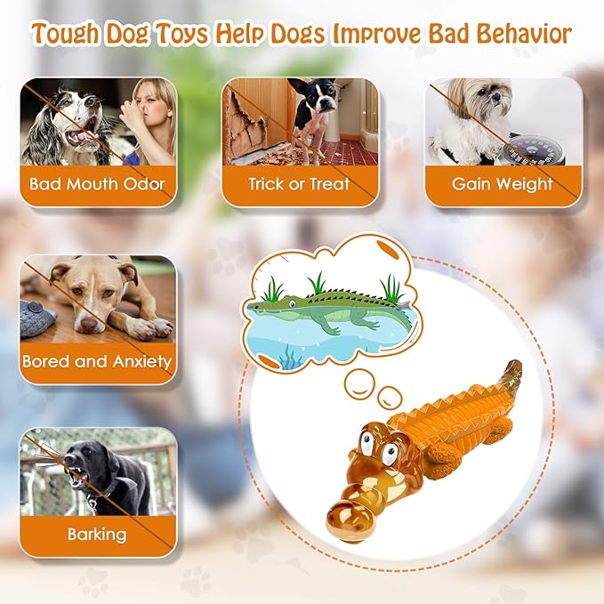 Dog Toy for Aggressive Chewers – Dog Chew Toy for Small&Medium & Large Dogs, Tough Dog Toy for Boredom & Anxiety Relief（Orange）