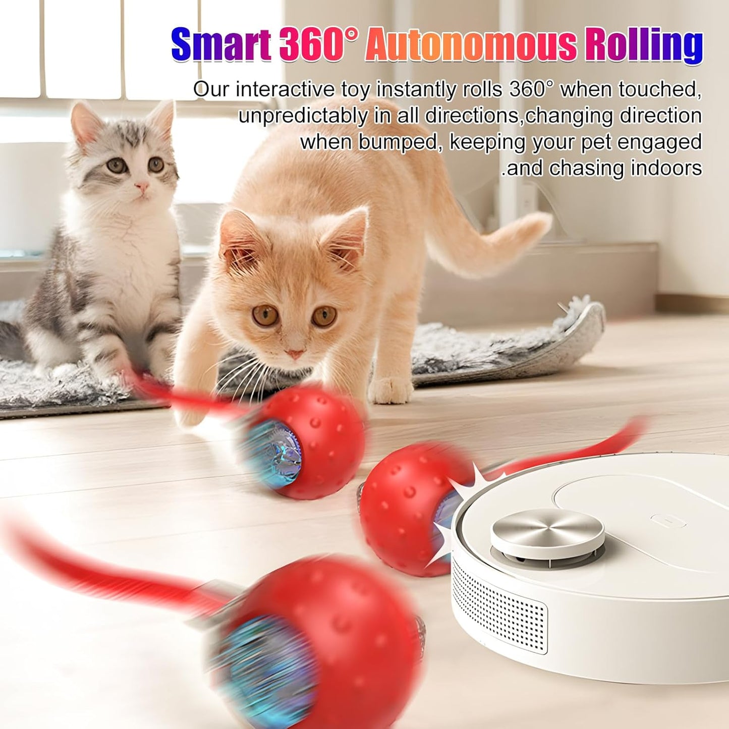 Tiny Fetch Dog Toy, Tinyfetch Interactive Dog Cat Toys Balls with Birdsong, 360° Smart Automatic Rolling Dog Ball Toy with Rope for Pets Indoor & Outdoor Play (Blue)