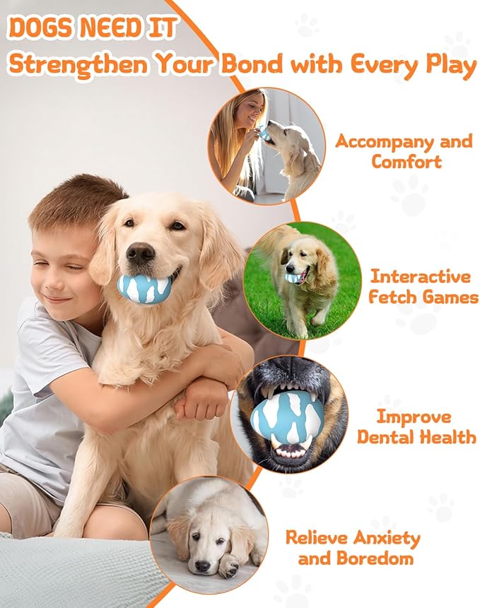 SCHITEC Squeaky Dog Toys for Aggressive Chewers, Tough Rubber Bouncy Balls for Boredom, Durable Pet Chew Toy Ball for Large Medium Breed Dogs (3.4 * 4.5inch)