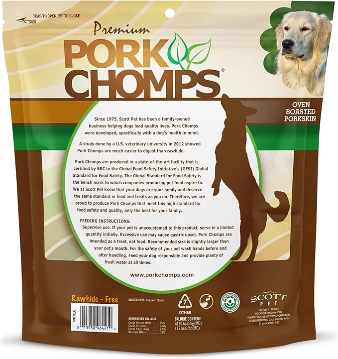 Pork Chomps Roasted Pork Skin Dog Chews, 6-inch Twists, 15 Count (Pack of 2)