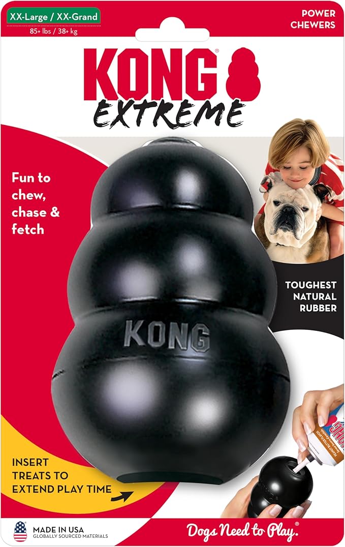 KONG Extreme Dog Toy - Fetch & Chew Toy - Treat-Filling Capabilities & Erratic Bounce for Extended Play Time Most Durable Natural Rubber Material - for Power Chewers - for Small Dogs