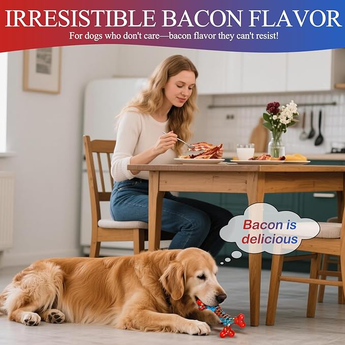 Tough Dog Toys for Aggressive Chewers, 2 Pack Indestructible Dog Chewers for Medium Large Breeds, Dogs Chew Toys Bone to Keep Them Busy, Boredom for Large Breed, Bacon Flavor