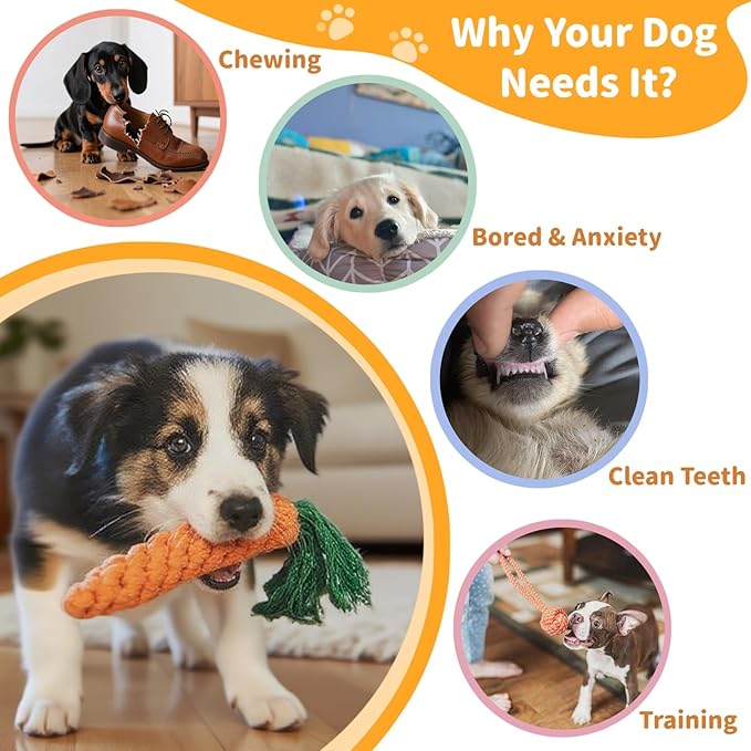 Dog Rope Toy 8 Pack - Tug of War Dog Toy, Sturdy Cotton Chew Rope Toys for Dogs, Puppy Chew Toys for Teething & Boredom Relief