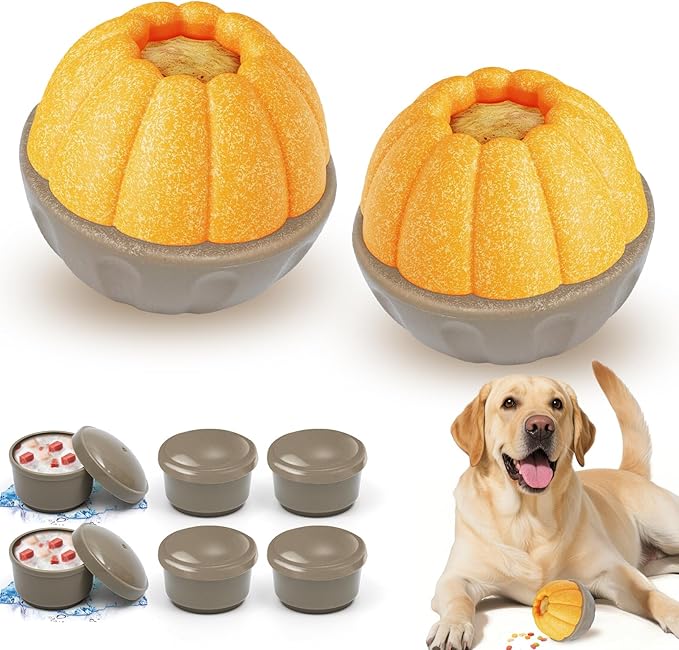 2 Pack Frozen Dog Treat Toy for Aggressive Chewers, Treat Dispensing Enrichment Toy – Freezable Interactive Chew Toy to Keep Dogs Busy – Durable Dog Puzzle Feeder for Boredom Relief, Yellow