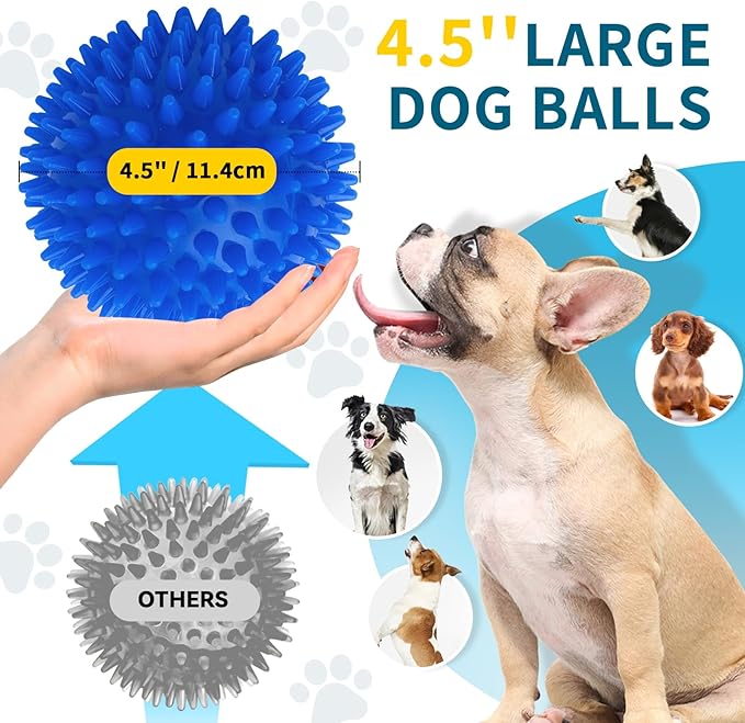 SHARLOVY 4.5'' Squeaky Dog Toy Balls for Large Breeds, Dogs Spiky Balls for Aggressive Chewers, Durable Puppy Chew Toys for Teething, Indestructible Fetch and Train, BPA Free Non-Toxic