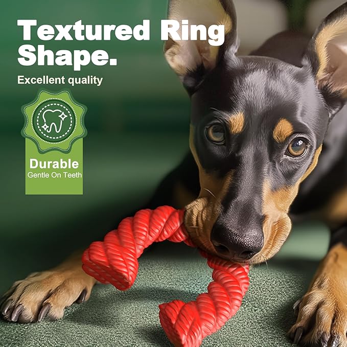 Dog Toys for Aggressive Chewers - Dog Toys for Medium Large Dogs, Toys for Traning, Indestructible Dog Toy with Beef Flavor, Natural Rubber Horseshoe-Shaped Chew Toys (Red)