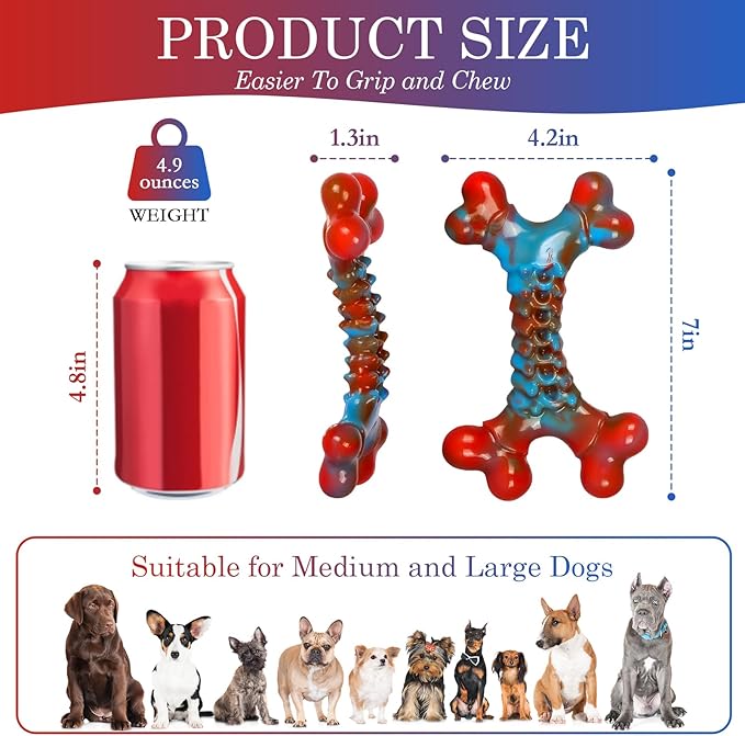 Tough Dog Toys for Aggressive Chewers, Indestructible Dog Chewers for Medium Large Breeds, Dogs Chew Toys Bone, Dogs Toys to Keep Them Busy, Boredom Toy for Large Breed, Bacon Flavor