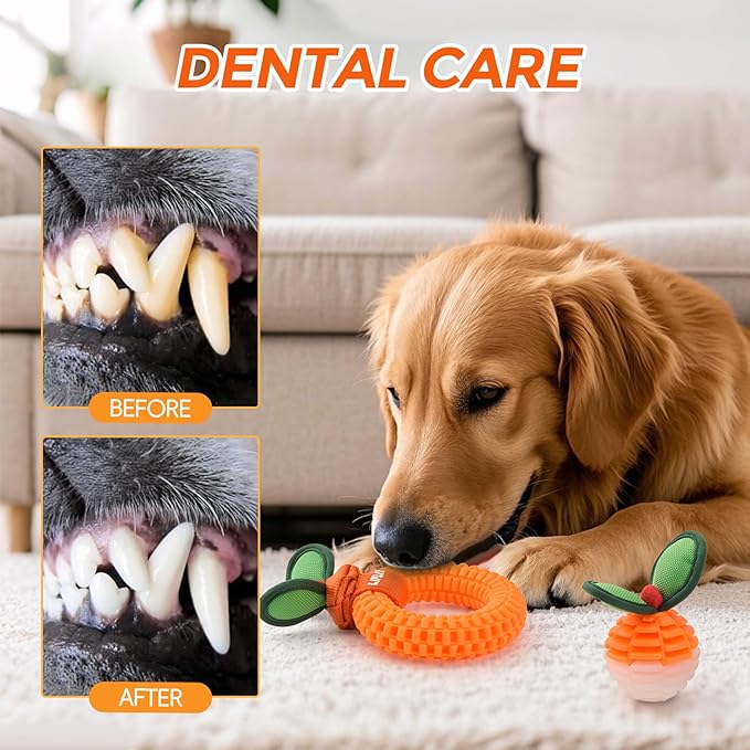 2-Pack Dog Teeth Cleaning Toys, Durable TPU Bite and Brush Dog Toys for Small and Medium Dogs, Dental Chew Toys for Puppy Teething