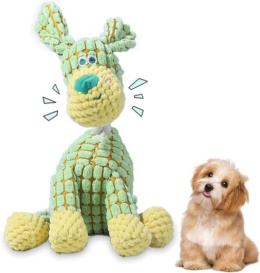 2025 Upgrade Colorful Indestructible Plush Dog Toys for Aggressive Chewers Small Medium Large Breed, Crinkle Squeaky Puppy Chew Toys for Teething, Mellow Calming Pillow Toys (Green Dog)