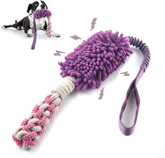 Dog Puppy Toys Dog Squeak Toys Plush Dog Toy with Dog Ropes Knots for Fun and Teeth Cleaning,Tug of War Toys, Puppy Chew Toys, Dog Rope Toys for Training Small, Large Dogs (Purple, Dog Bite Stick Toy)