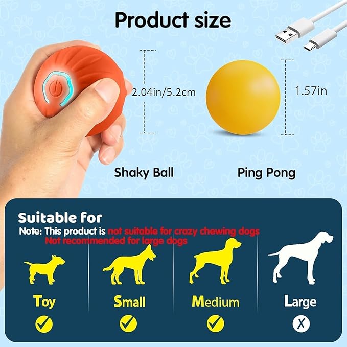 2 Pcs Shaky Ball Toy for Dogs, 2025 New Vibrating Dog Balls, Interactive Dog Ball, Automatic Rolling, Keep Them Busy, Suit for All Dogs(Orange+Blue)