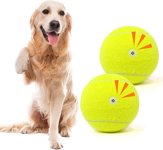 Tennis Ball Dog Toys 2 Pack - 4-Inch Durable and Safe Dog Ball, Sound Output from The Large Tennis Balls for Dogs with Mesh Bag, Perfect for Indoor and Outdoor Play