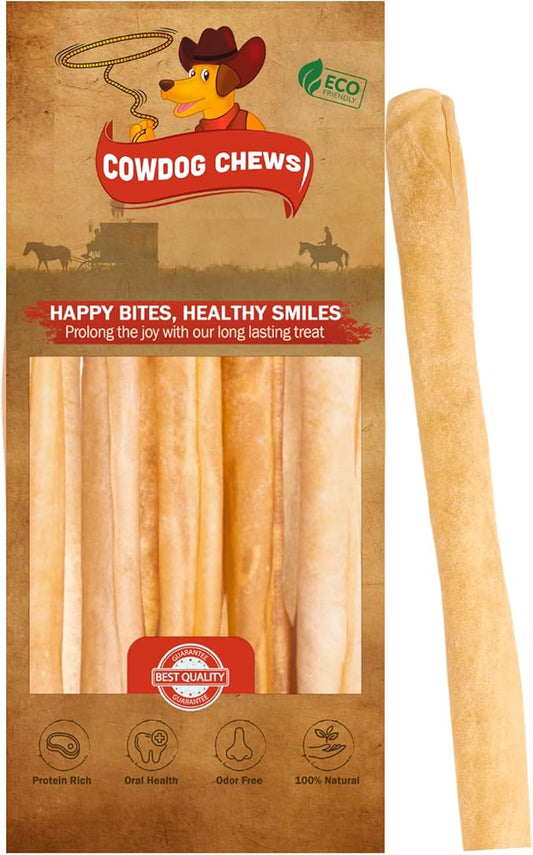Cowdog Chews Collagen Sticks 12" (10 Pack) - Odor-Free, All Natural Collagen Dog Chews for Healthy Joints, Skin & Coat. Best Rawhide and Bully Stick Alternative Filled with Collagen Goodness.