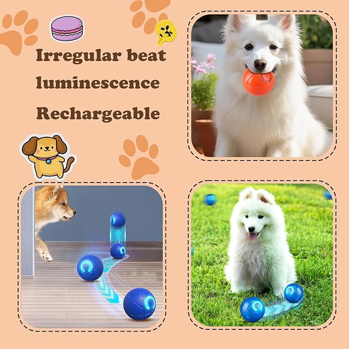 Interactive Duraspin Dog Ball, Self-Bouncing Vibrating & Auto-Rolling, Auto Stop Touch Start Jumping Ball Toy for Small/Medium Dogs (52mm, Orange)