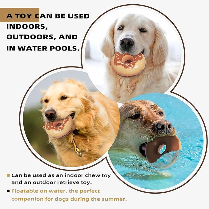 Dog Chew Toys for Aggressive Chewers, Indestructible Tough Squeaky Mental Stimulation Teeth Grinding Interactive Dog Chew Toys for Small/Medium/Large Dog Breeds, Creamy Scent Donut Brown