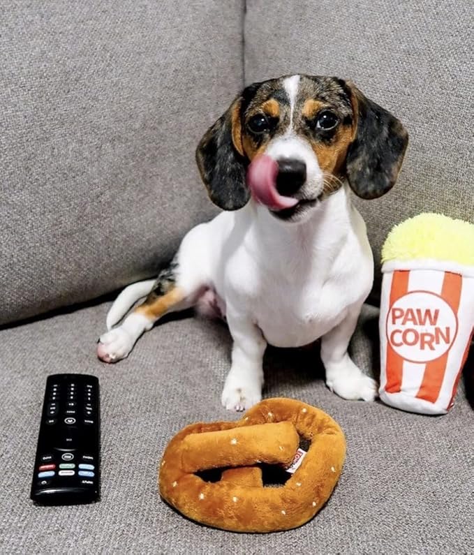 TONBO Popcorn and Pretzel - Crinkle Plush Cute Dog Toys