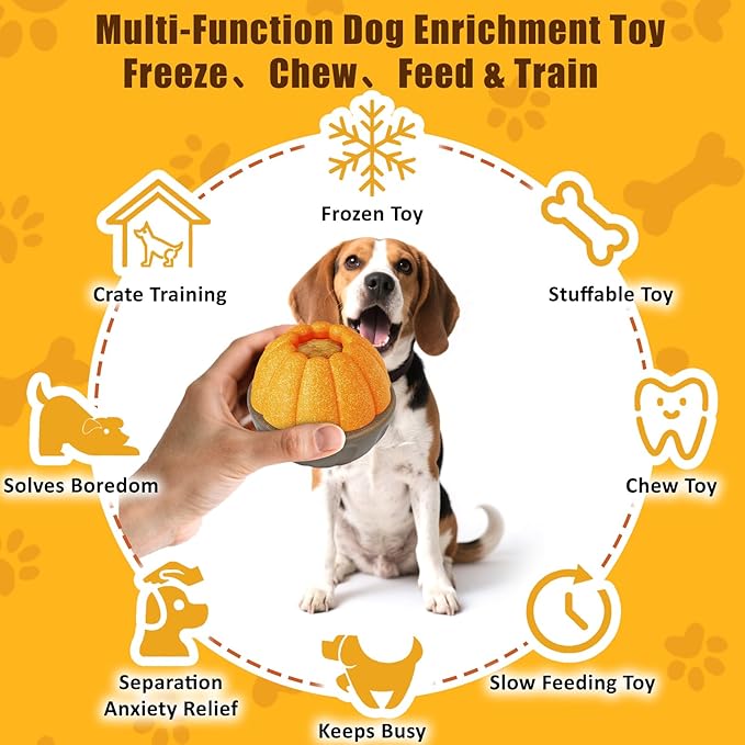 2 Pack Frozen Dog Treat Toy for Aggressive Chewers, Treat Dispensing Enrichment Toy – Freezable Interactive Chew Toy to Keep Dogs Busy – Durable Dog Puzzle Feeder for Boredom Relief, Yellow