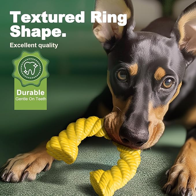 Dog Toys for Aggressive Chewers - Dog Toys for Medium Large Dogs, Toys for Traning, Indestructible Dog Toy with Beef Flavor, Natural Rubber Horseshoe-Shaped Chew Toys (Yellow)