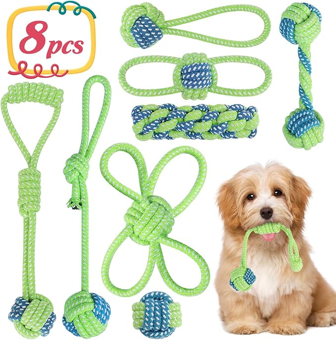 ETACCU 8 Pack Dog Rope Toys for Puppy & Small Dogs ， Puppy Rope Toy for Aggressive Chewers, Indestructible，Keeping Dogs from Being Bored- Green