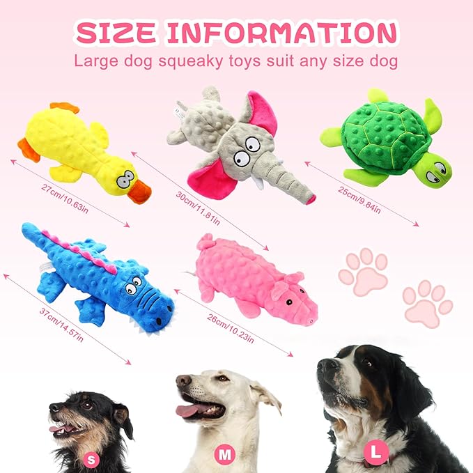 5 Pack Stuffed Animal Dog Toys for Aggressive Chewers, Squeaky Dog Toys for Large Medium and Small Dogs, Puppy Dog Chew Toys