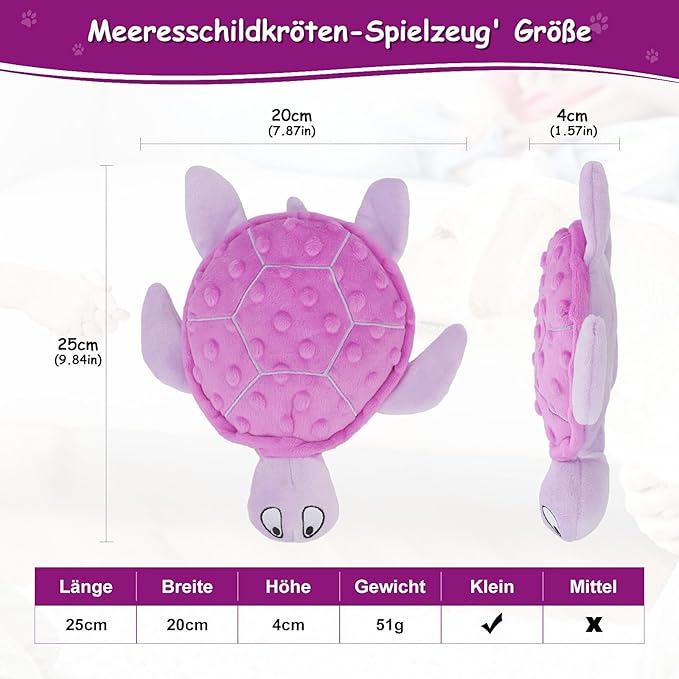 Squeaky Sea Turtle Plush Dog Toy - Durable, No Stuffing, Interactive Chew Toy for Small Dogs - Relieve Anxiety, Teething, and Keep Them Busy for Puppy(Purple)