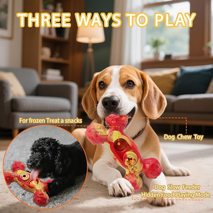 Dog Chew Toys for Aggressive Chewers, 1 Pack Indestructible Dog Toy for for Medium/Large Breed, Nylon Dog Toys to Keep Them Busy,Bacon Flavor (Orange)