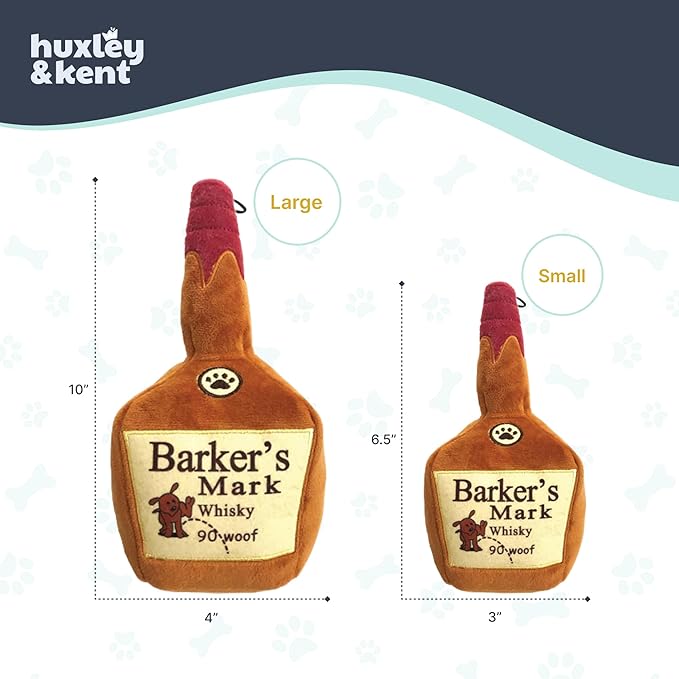 Huxley & Kent Funny Dog Toy w/Squeaker – Power Plush Squeaky Dog Toys for Small, Medium & Large Dogs – Soft Stuffed Animal for Indoor Play & Fetch - Barker's Mark, Small