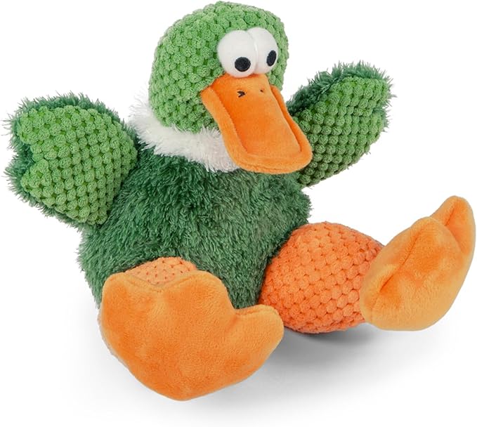 goDog Checkers Just for Me Sitting Duck Squeaky Plush Dog Toy, Chew Guard Technology - Green, Mini
