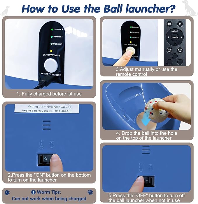SOCO Automatic Ball Launcher for Dogs - 3 Distance Settings (40/60/80FT) w/Remote Control | 2.5" ETPU Tennis Balls | Indoor/Outdoor Dog Toy | 6 Balls & Quick Charge Included