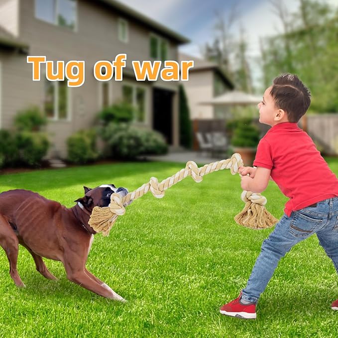 Bmag Dog Toys for Aggressive Chewers, Tough Rope Chew Toys for Medium Large Dogs, 3 Feet Heavy Duty Tough Dog Tug of War Toy with 5 Knots for Teeth Cleaning