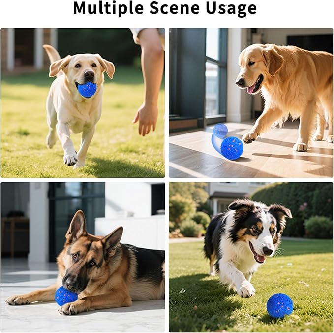 SCHITEC Interactive Dog Toys Ball Smart Automatic Bouncing Moving Rolling Vibrating Ball Motorized Pet Chase Toys for High Energy Medium Large Dogs (Blue)