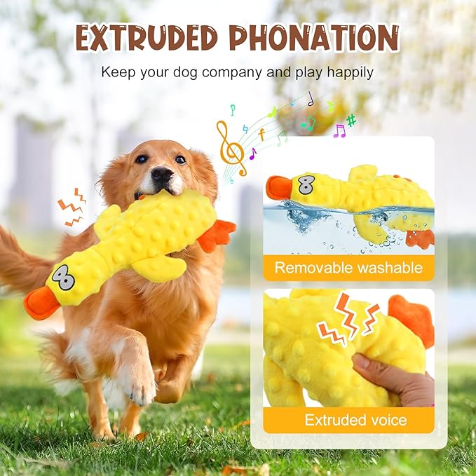Quack-Quack Duck Dog Toy,Durable Plush Chew Toy with Sounds,Stuffed Plush Calming Duck Dog Toy for Indoor Puppies and Senior Pups (A-Yellow+Green, Small)