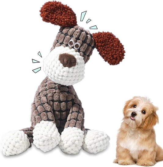 2025 Upgrade Colorful Indestructible Plush Dog Toys for Aggressive Chewers Small Medium Large Breed, Crinkle Squeaky Puppy Chew Toys for Teething, Mellow Calming Pillow Toys (Brown Dog)
