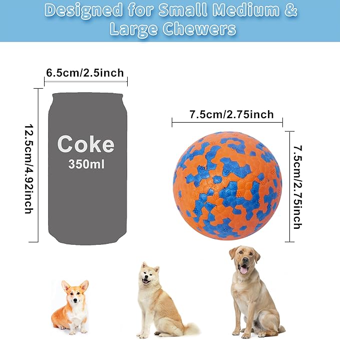 2 Pack Indestructible Dog Tennis Balls for Aggressive Chewers: Interactive Pet Toys, Herding and Jolly Ball for Dogs, Durable, Bouncy, and Water Toy Fetch Balls (White, Orange)