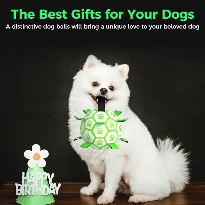 QDAN Premium Glow in The Dark Dog Toys, Dog Ball with Straps, Soccer Ball for Dogs, Outdoor Dog Toys, Pet Birthday Toys, Puppy Essentials for Medium to Large (8Inch)