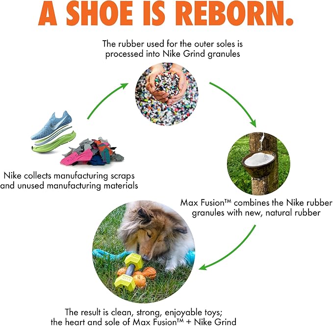 Max Fusion Made with Nike Grind, Dumbbell Dog Toy, Blue Treat Dispenser, Natural Rubber Chew Toy for Medium & Large Dog Breeds & Puppies, Dental Health, Puzzle, Reward Play, Training Toy