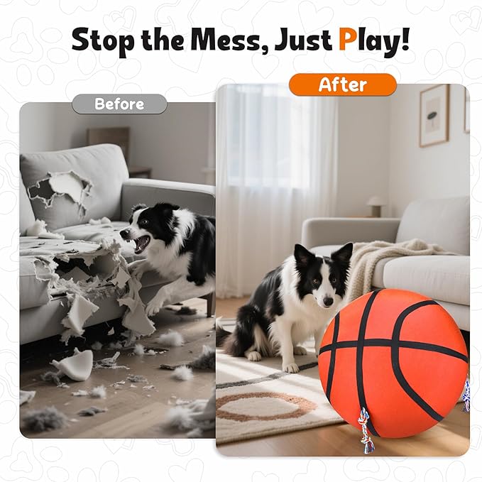 25" Herding Ball for Dogs, Upgrade & Reinforce Medium to Large Dog Training Toys for Australian Shepherd, Horse Balls with Gnawing Knots, Dog Jolly Ball for Outdoor Play (Orange)