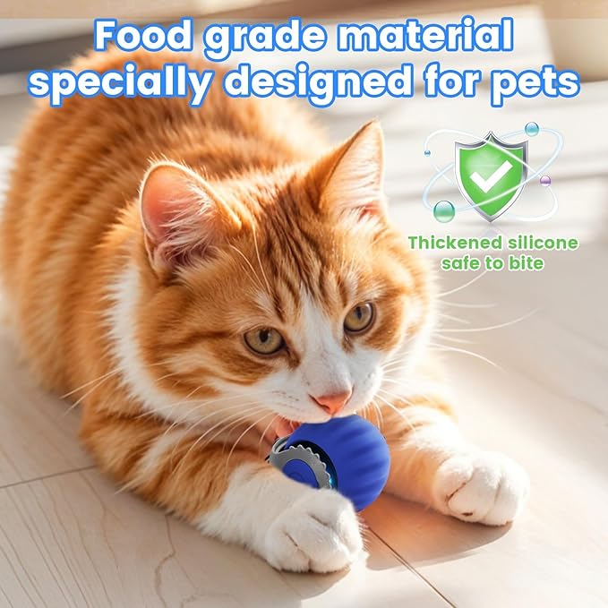 Interactive Cat Ball Speedy Tail 3.0 Pet Toy Rolling Ball, Interactive Toys for Indoor Cats, 360° Smart Automatic Dog Kitten Toy Turbo Tail Electronic Bouncing Balls Extra Tails (Blue&Red)