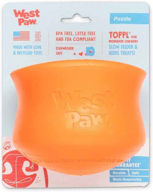 WEST PAW Zogoflex Toppl Treat Dispensing Dog Toy Puzzle – Interactive Chew Toys for Dogs – Dog Toy for Moderate Chewers, Fetch, Catch – Holds Kibble, Treats, X-Large, Tangerine