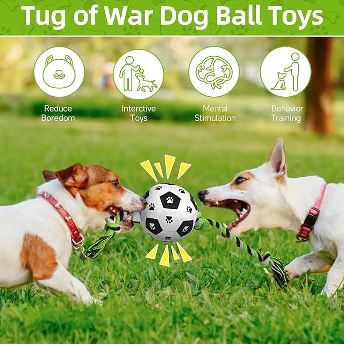 QDAN Dog Soccer Ball for Dogs, Durable Outdoor Dog Toys, Plush Dog Balls, Rope Birthday Toys for Small to Large (Black)