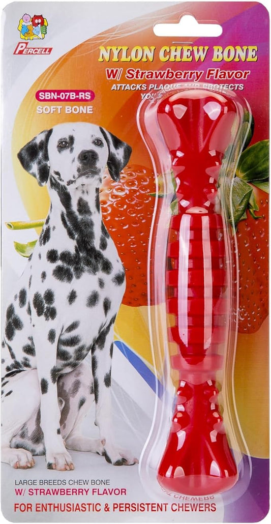 7-1/2" Dog Chew Toys - Thermoplastic Rubber Dog Chew Spiral Bone with Strawberry Flavor, for Medium Large Dogs (Strawberry)
