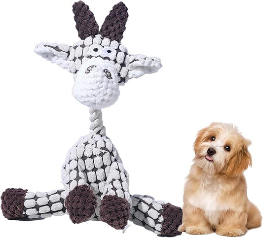 2025 Upgrade Colorful Indestructible Plush Dog Toys for Aggressive Chewers Small Medium Large Breed, Crinkle Squeaky Puppy Chew Toys for Teething, Mellow Calming Pillow Toys (White Goat)