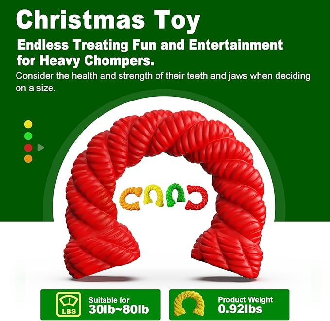 Dog Toys for Aggressive Chewers - Dog Toys for Medium Large Dogs, Toys for Traning, Indestructible Dog Toy with Beef Flavor, Natural Rubber Horseshoe-Shaped Chew Toys (Red)