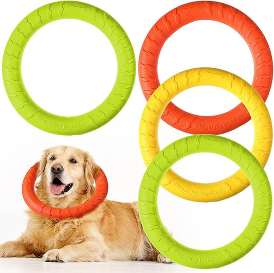 Jenaai 4 Pack Dog Toy Dog Training Ring for Outdoor Aggressive Durable Pet Chewers Fetch Toys Flying Disc Floating Puppy Ring for Large Medium Puppy Training and Teeth Cleaning(11.81 Inch)