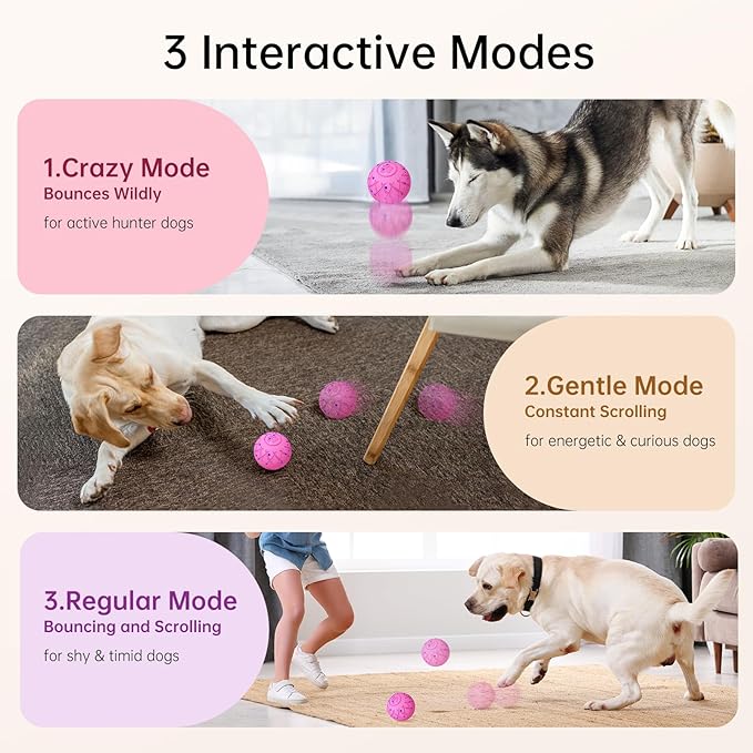 Smart Interactive Dog Toy, Automatic Moving, Bouncing and Stimulation, Silent Foam Material, IP54 Waterproof Rating, Active Rolling,Dog Ball for Medium and Large Dogs,Dog Birthday (Pink)