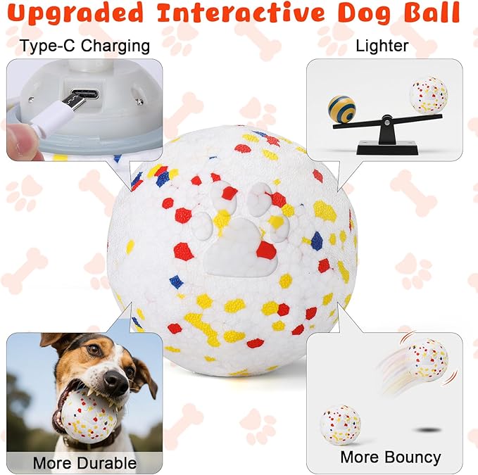 BABORUI E-TPU Interactive Dog Ball, Automatic Interactive Dog Toys for Aggressive Chewers, Rechargeable Indestructible Dogs Ball for Small/Medium/Large Dogs Indoor/Outdoor to Keep Them Busy
