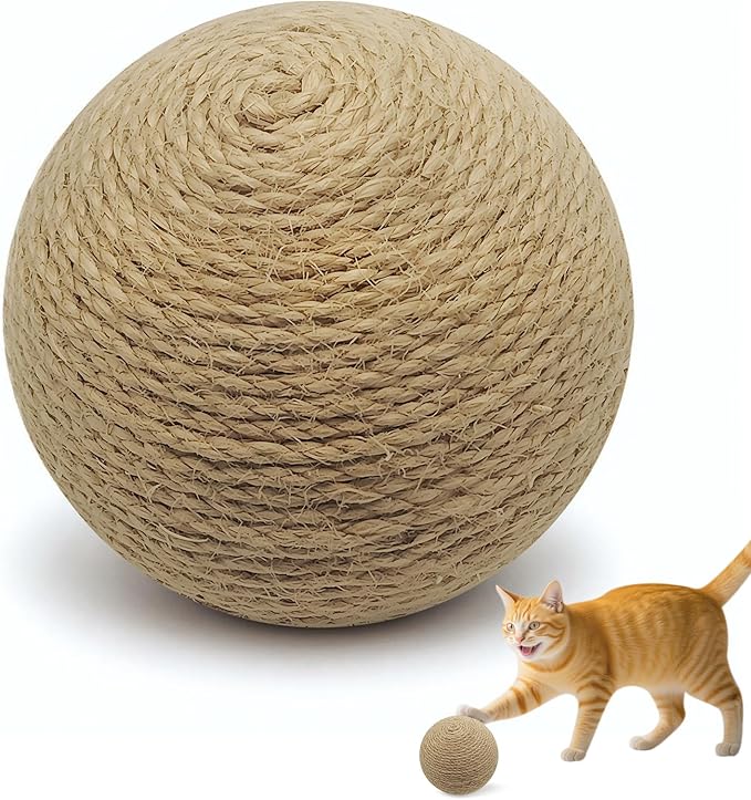 Sisal Cat Ball Toy, 3.94-inch Interactive Natural Cat Scratching Ball, Perfect Scratcher for Indoor Cats' Exercise and Fun
